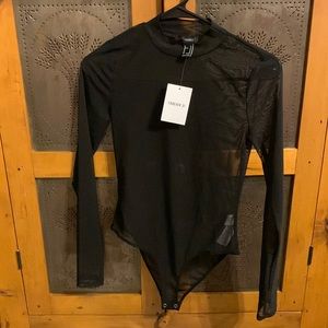 NWT Forever 21 Sheer Black Bodysuit, size M